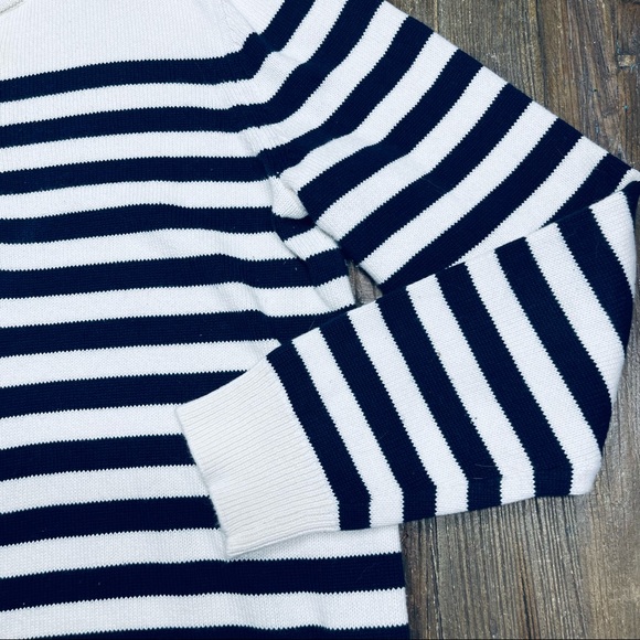 Banana Republic Ivory & Navy Stripe Nautical Lace Up Front Pullover Sweater L - Picture 4 of 9